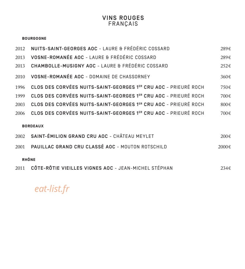 Le ristorante National — carte page 19