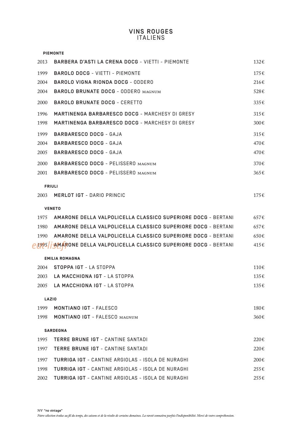 Le ristorante National — carte page 18