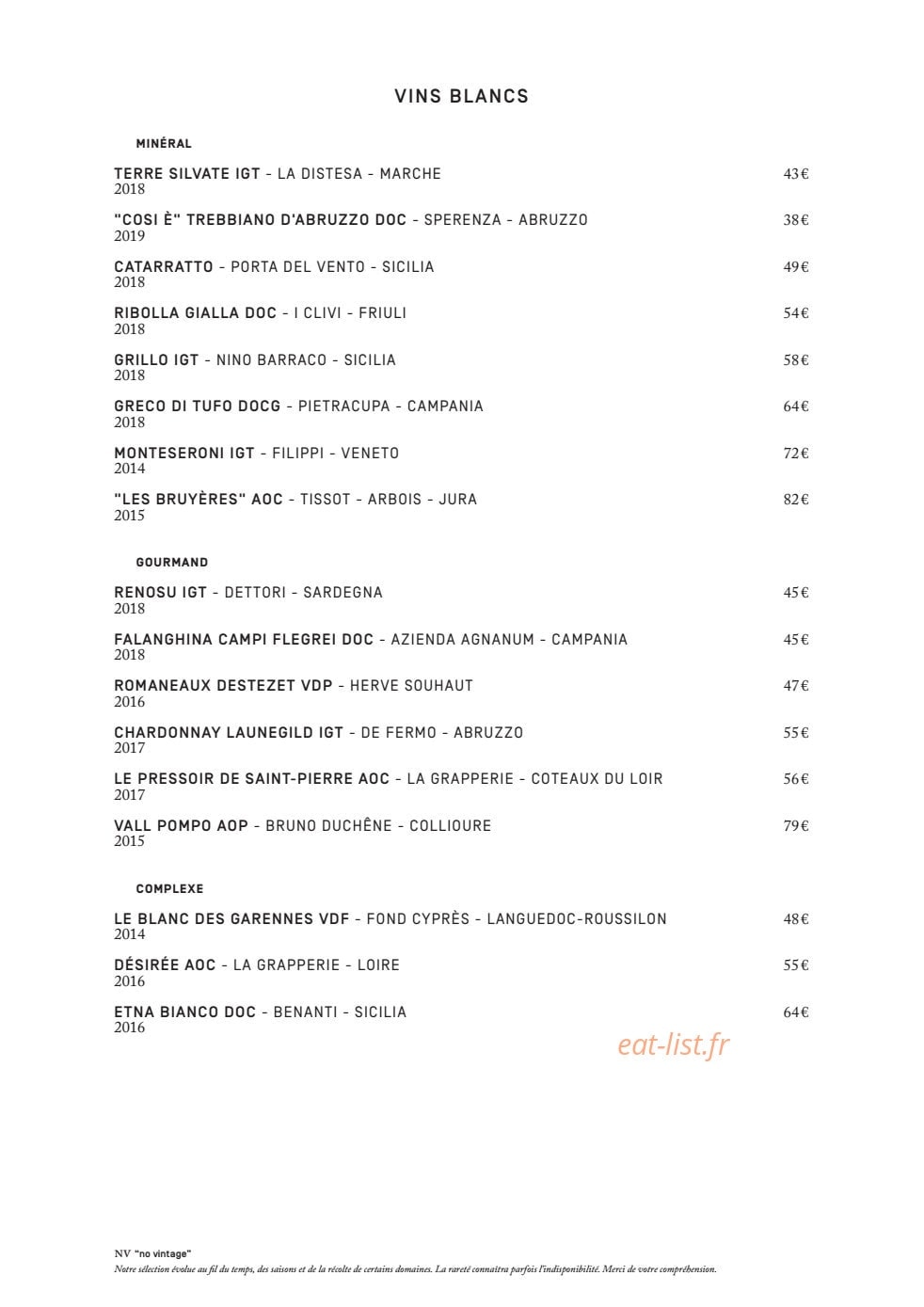 Le ristorante National — carte page 11