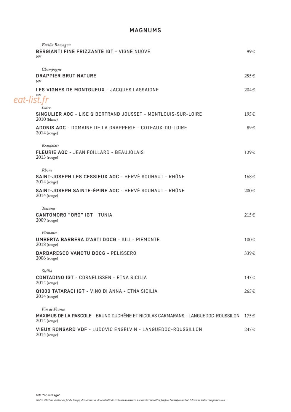 Le ristorante National — carte page 15