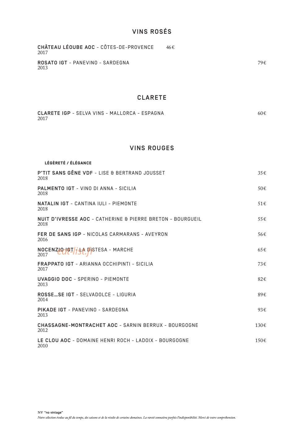 Le ristorante National — carte page 13