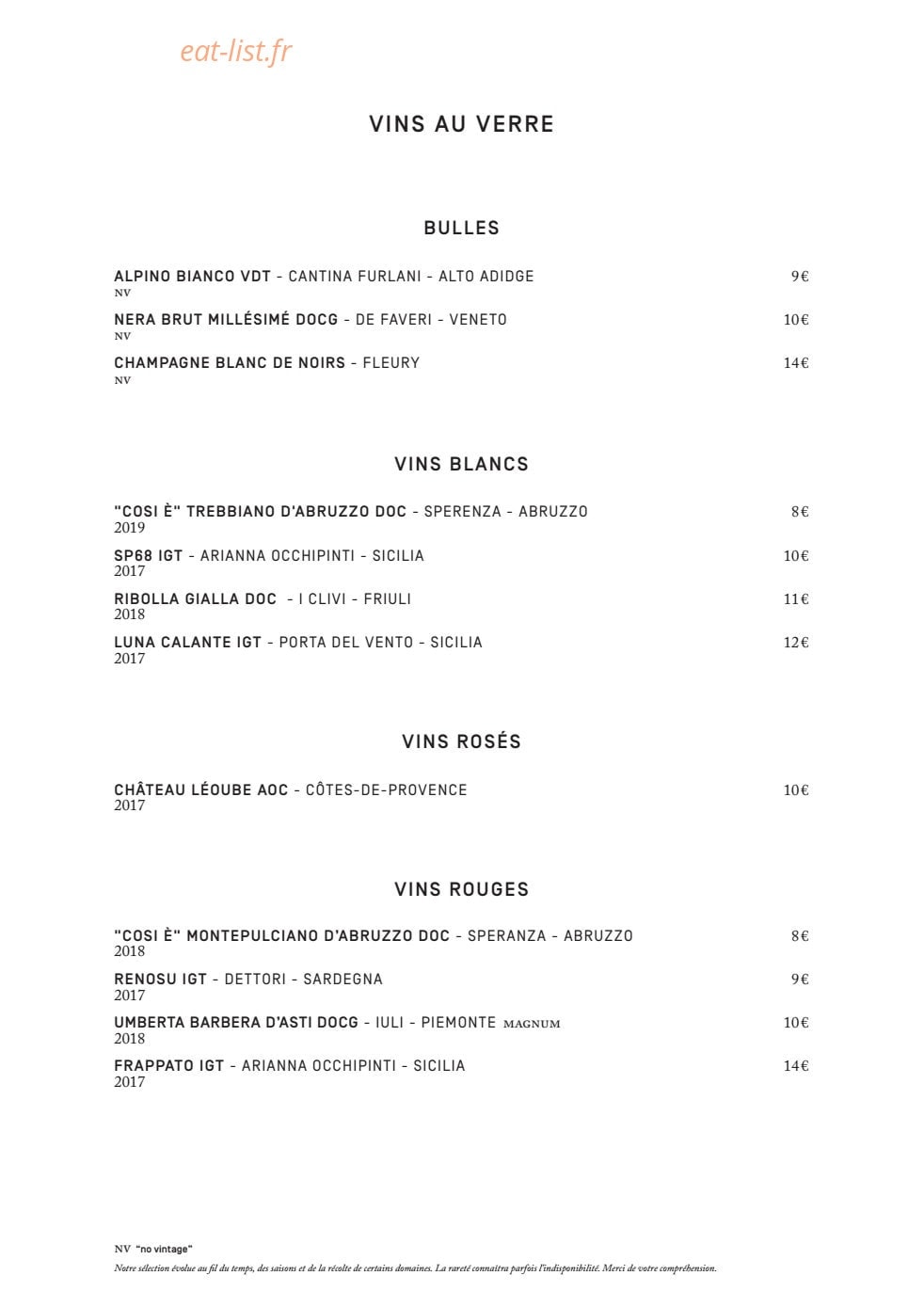 Le ristorante National — carte page 8