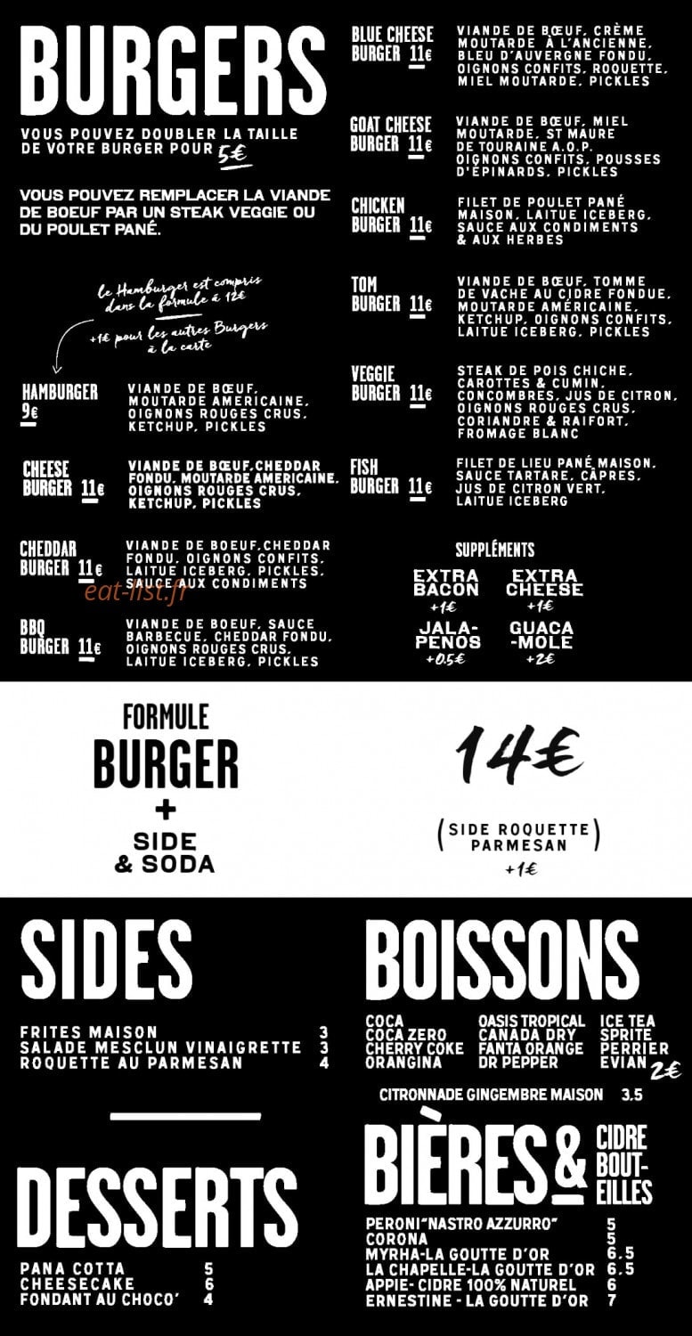 Le ruisseau burger joint — carte page 1
