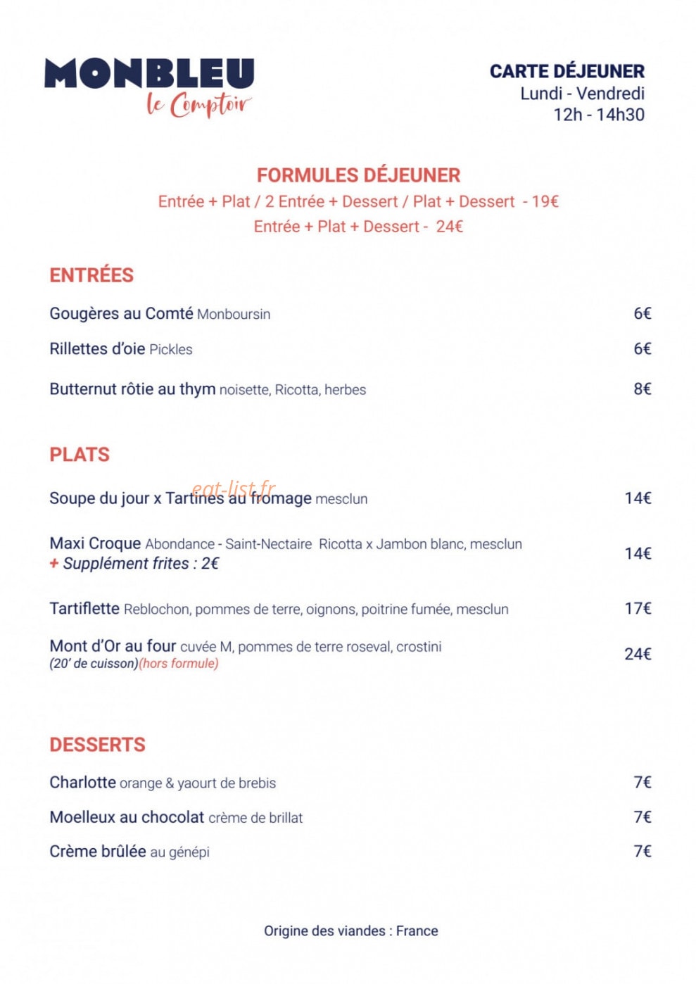 Monbleu Le Comptoir — carte page 1