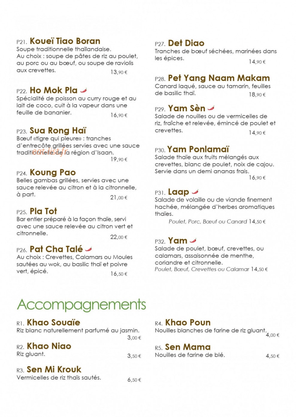 Paya Thaï — carte page 4
