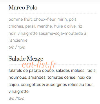Riz Riz Restaurant — carte page 1