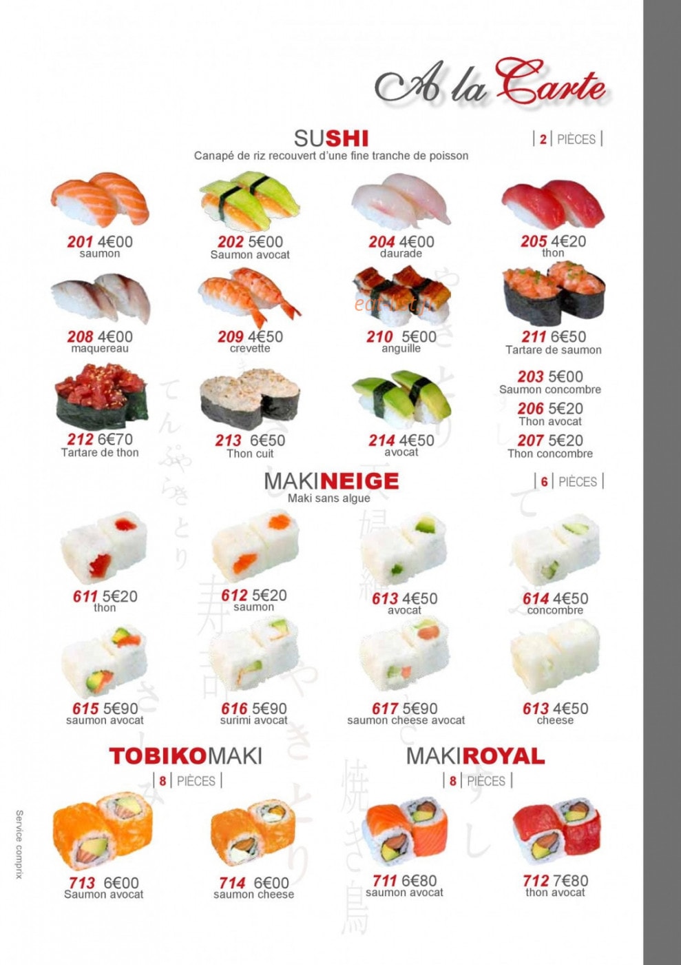 Sushi Yaki — carte page 3
