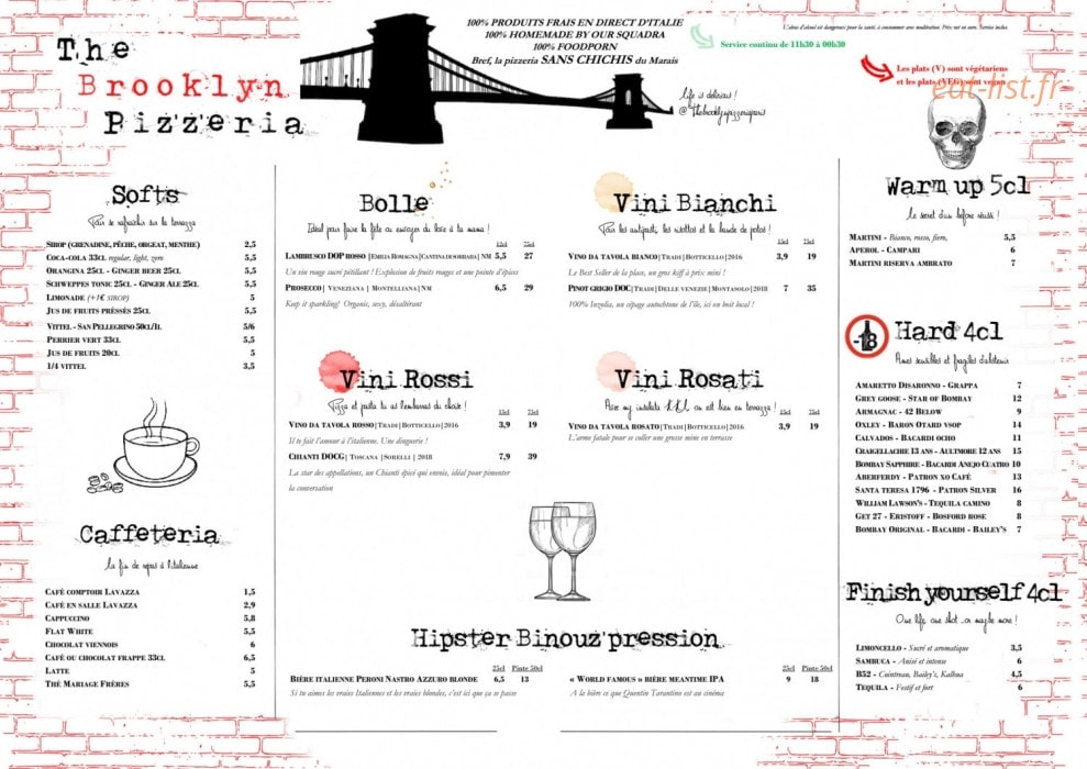 The Brooklyn Pizzeria — carte page 2