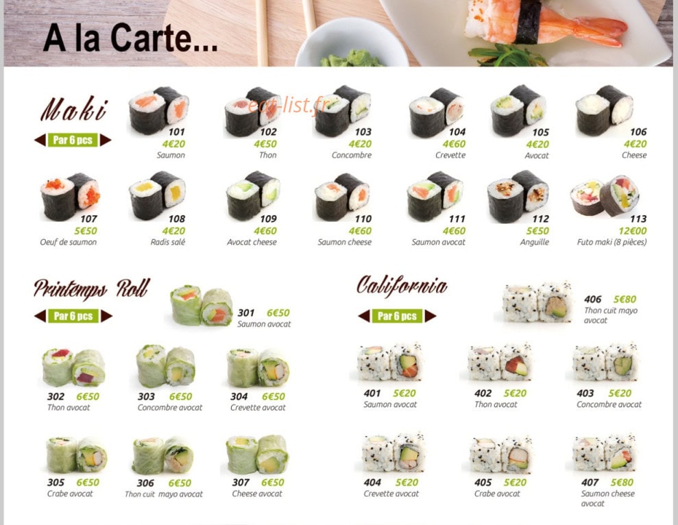 Waza Sushi — carte page 1
