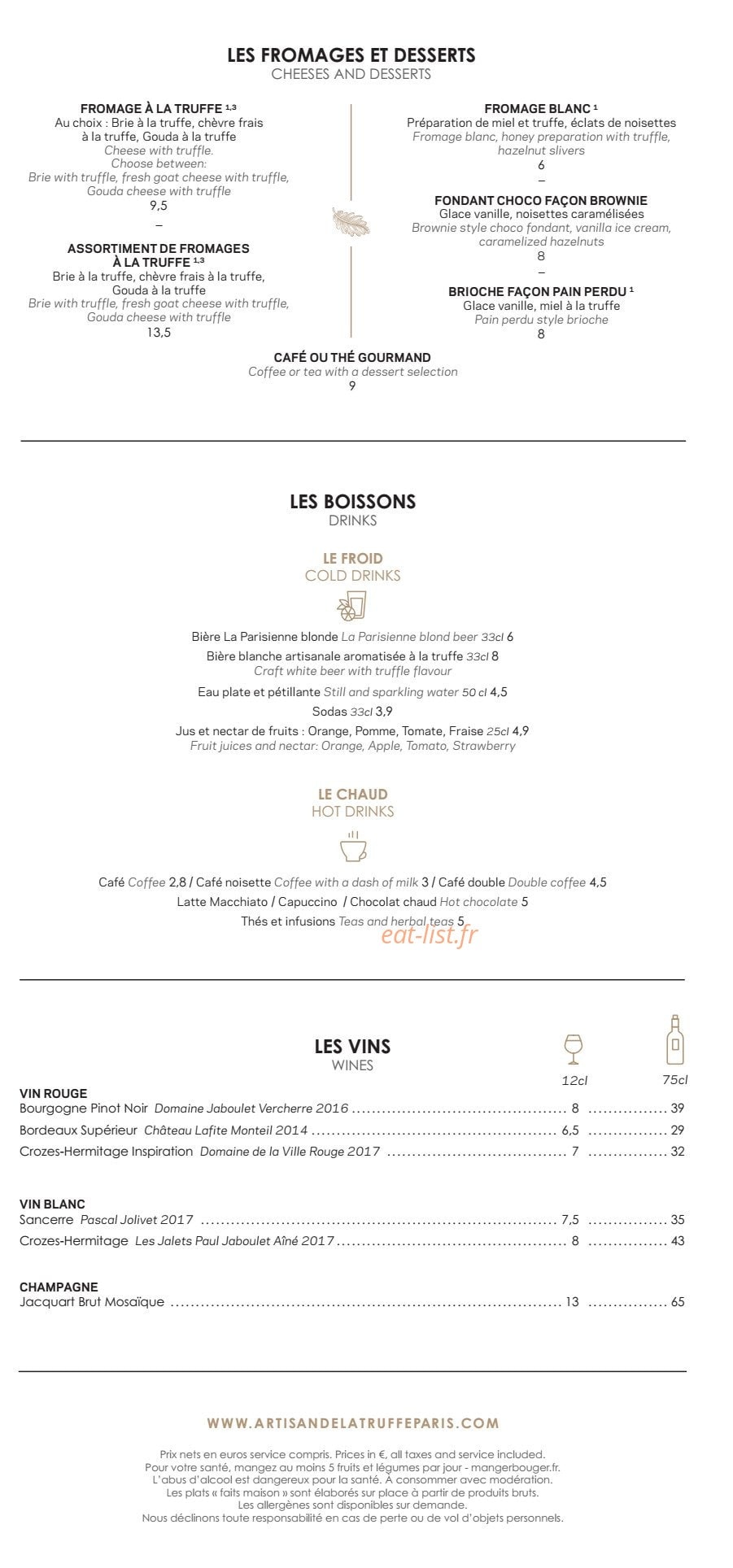 Artisan de la Truffe — carte page 3