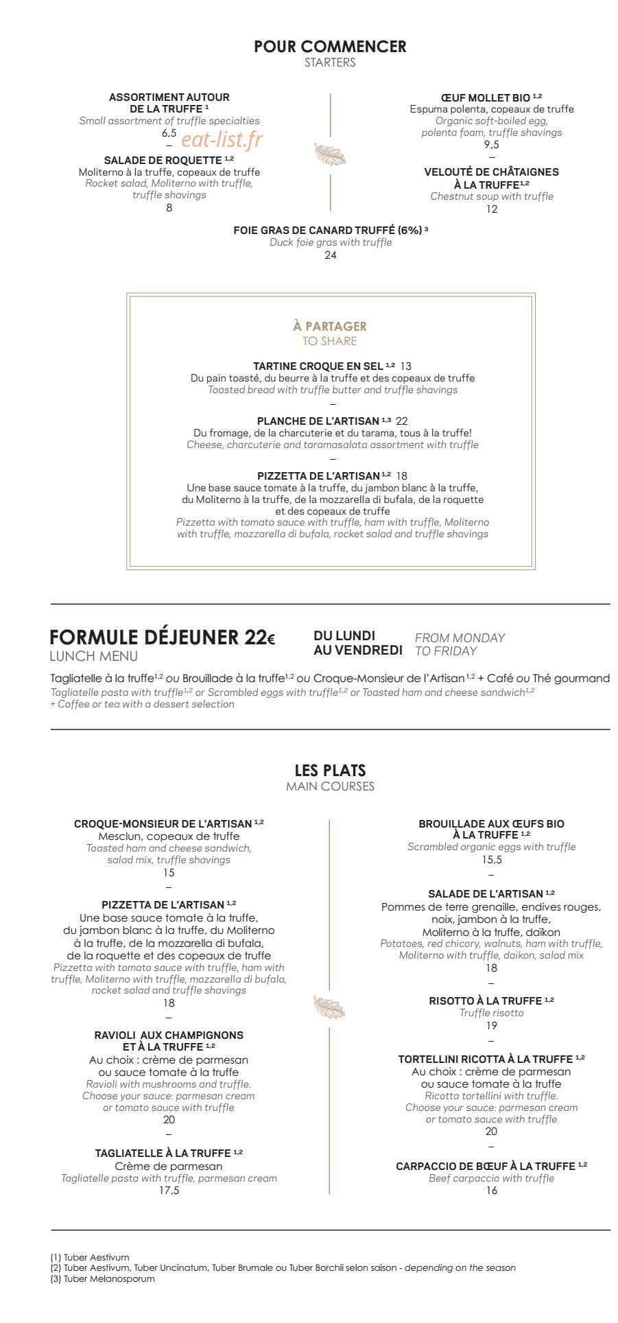 Artisan de la Truffe — carte page 2