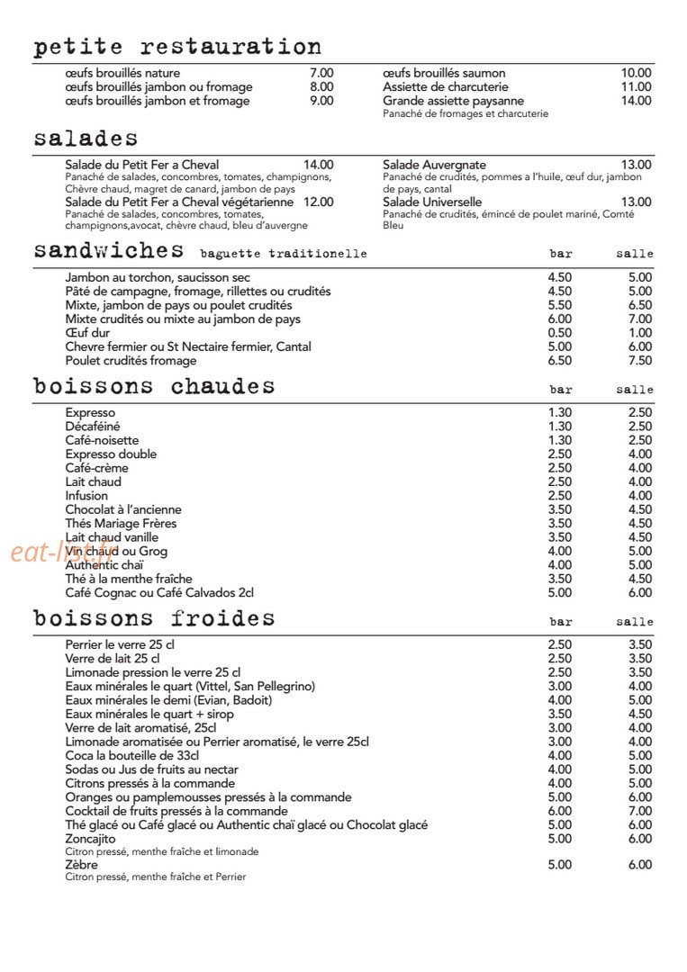 Restaurant Le Fer à Cheval Menu Au Petit Fer à Cheval à Paris 4 - menu et photos