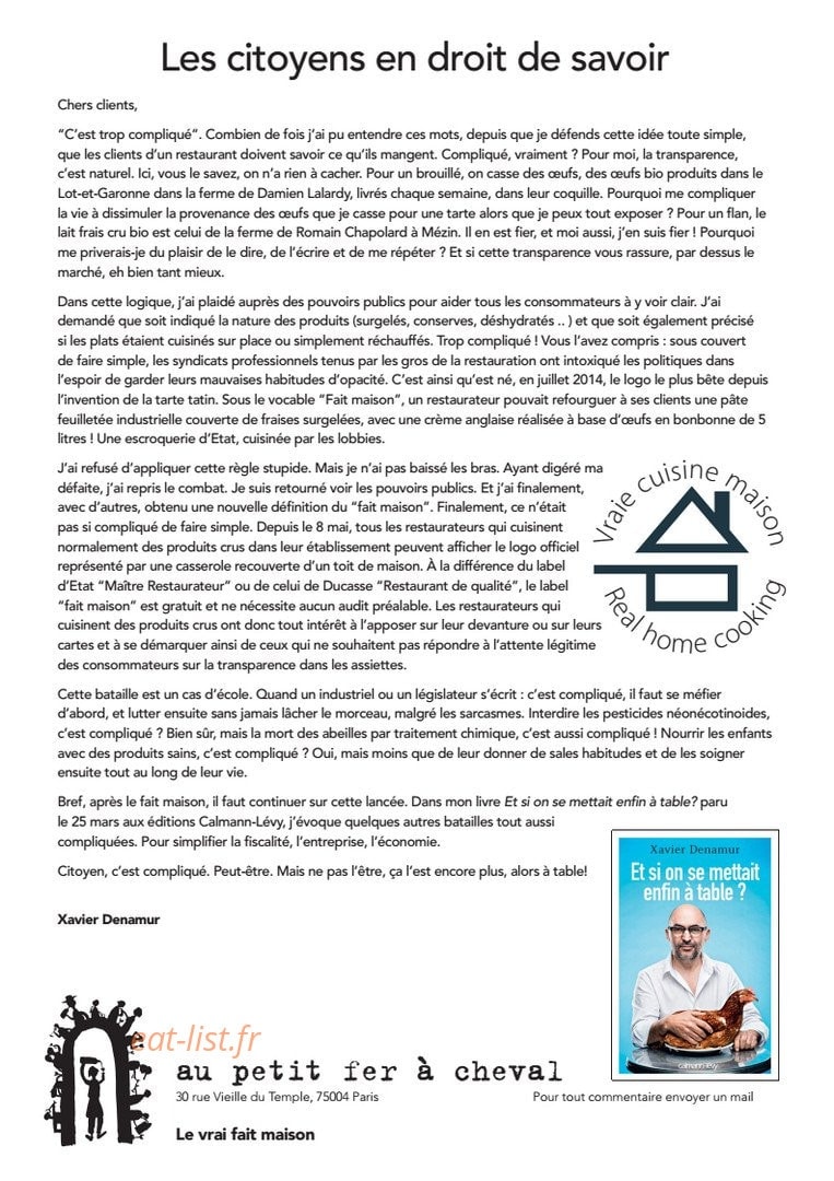 Au Petit Fer à Cheval — carte page 1