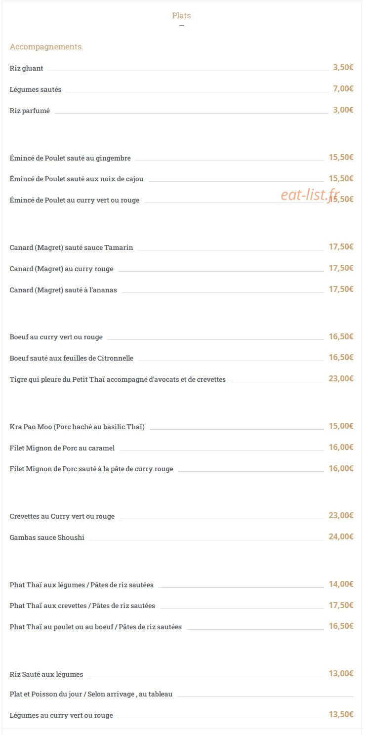 Au Petit Thaï — carte page 2