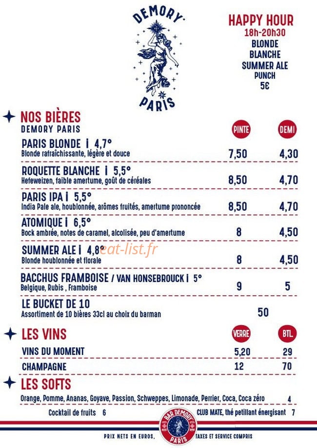 Bar Demory Paris — carte page 2