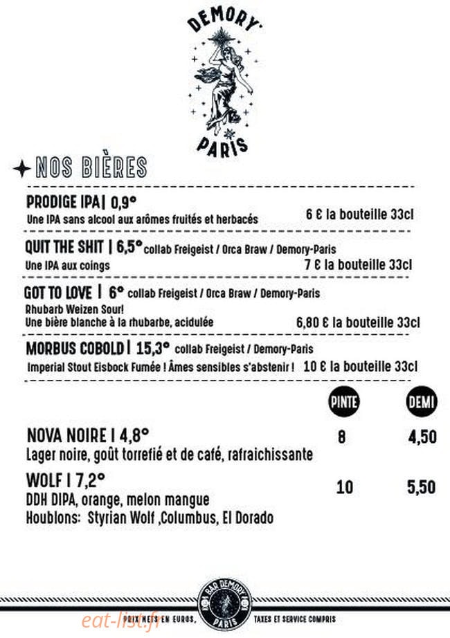 Bar Demory Paris — carte page 4