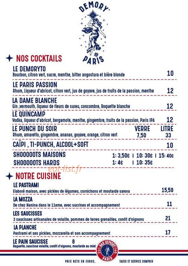 Bar Demory Paris — carte page 3