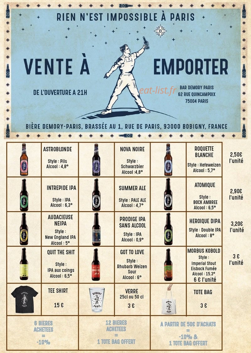 Bar Demory Paris — carte page 1