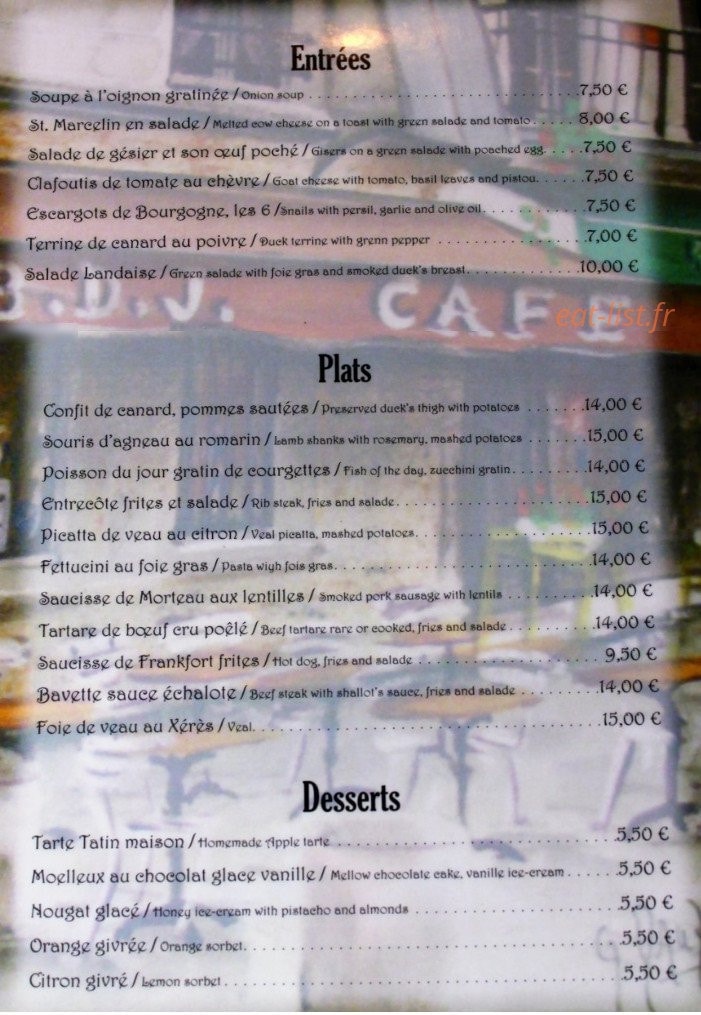 BDJ Cafe — carte page 1