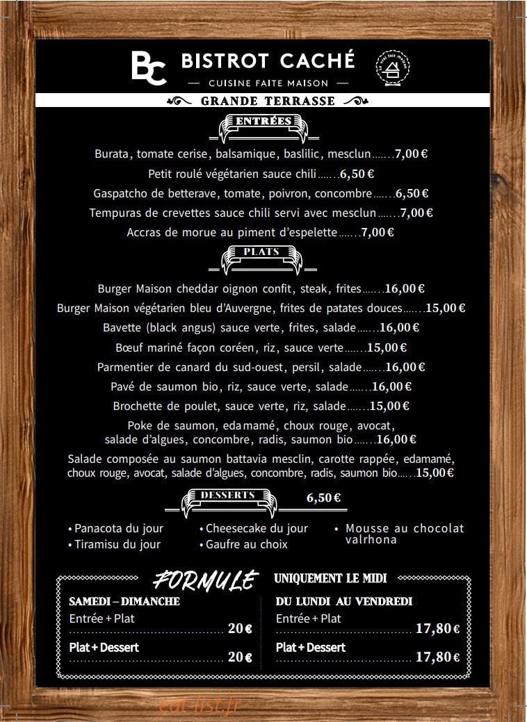 Bistrot Caché — carte page 1