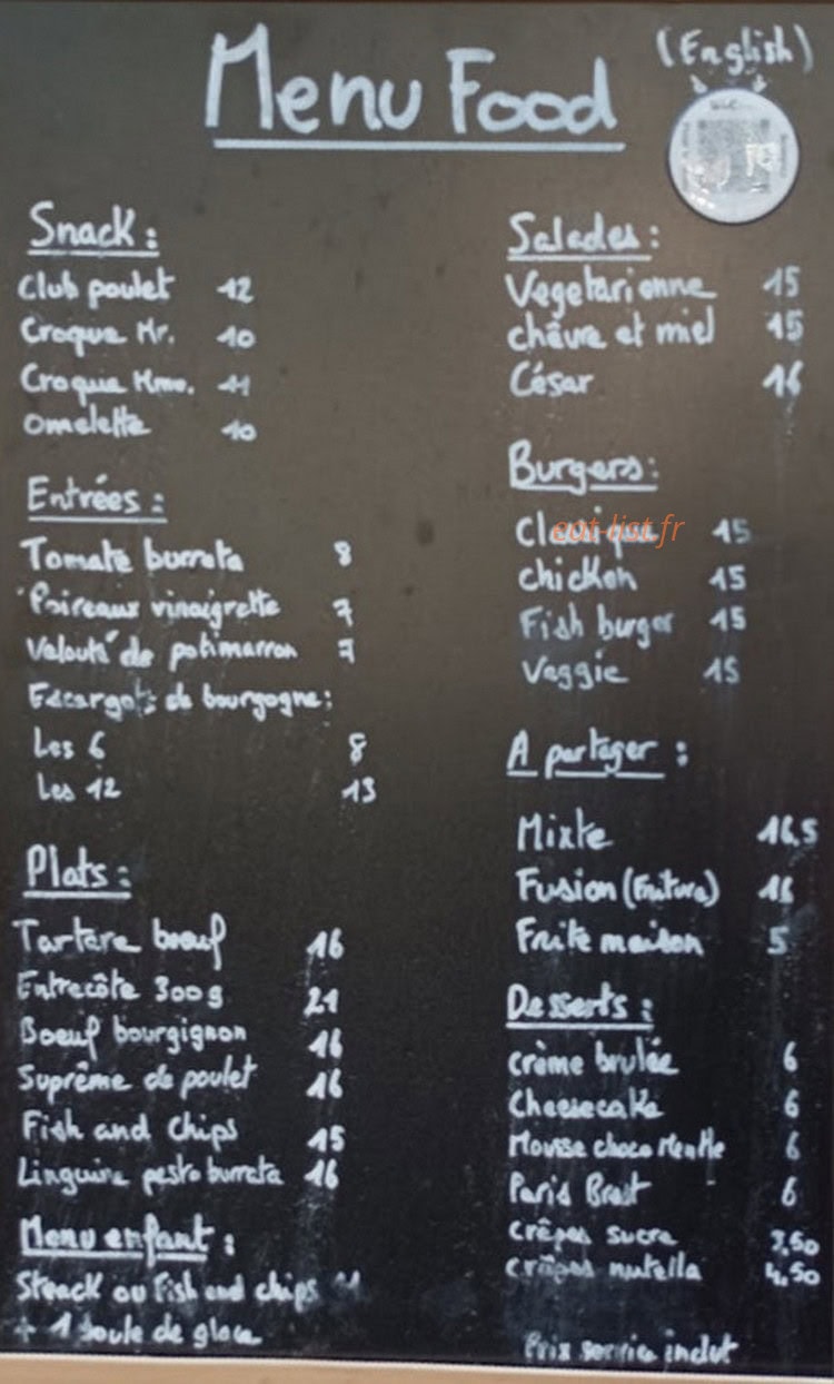 Bistrot Charbon — carte page 1