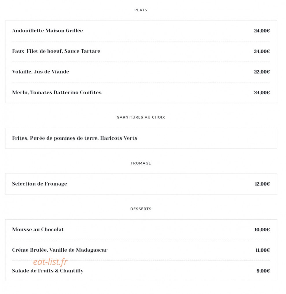 Bistrot des Tournelles — carte page 2