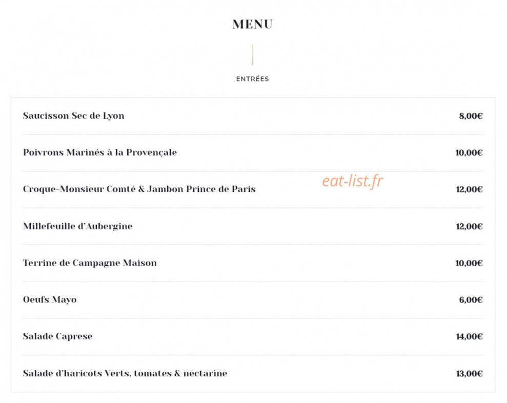 Bistrot des Tournelles — carte page 1