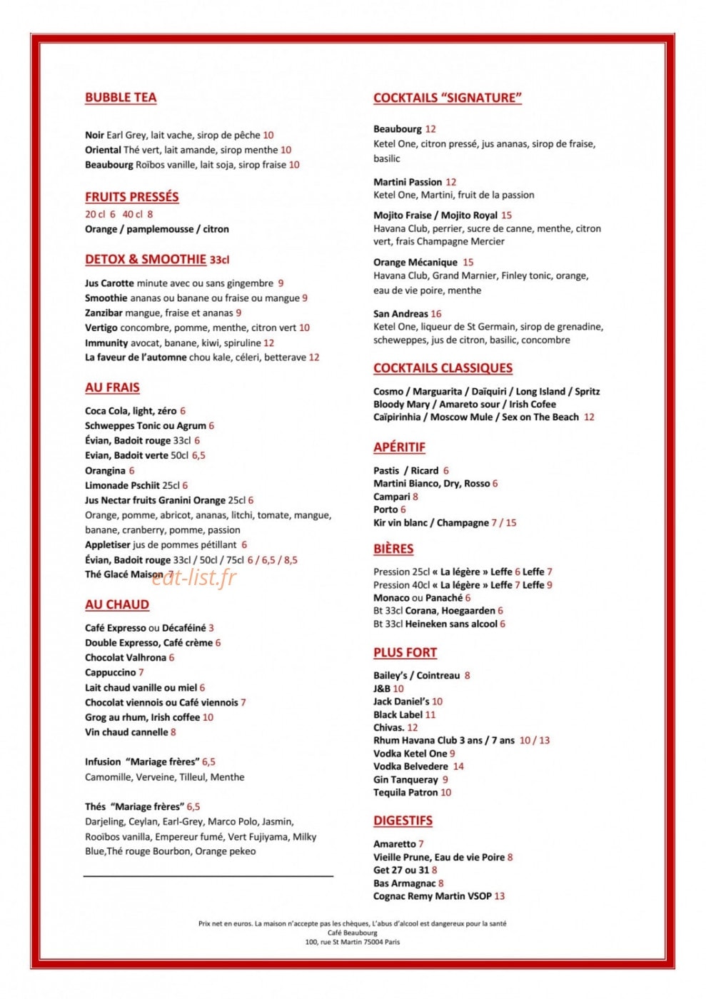 Café Beaubourg — carte page 4
