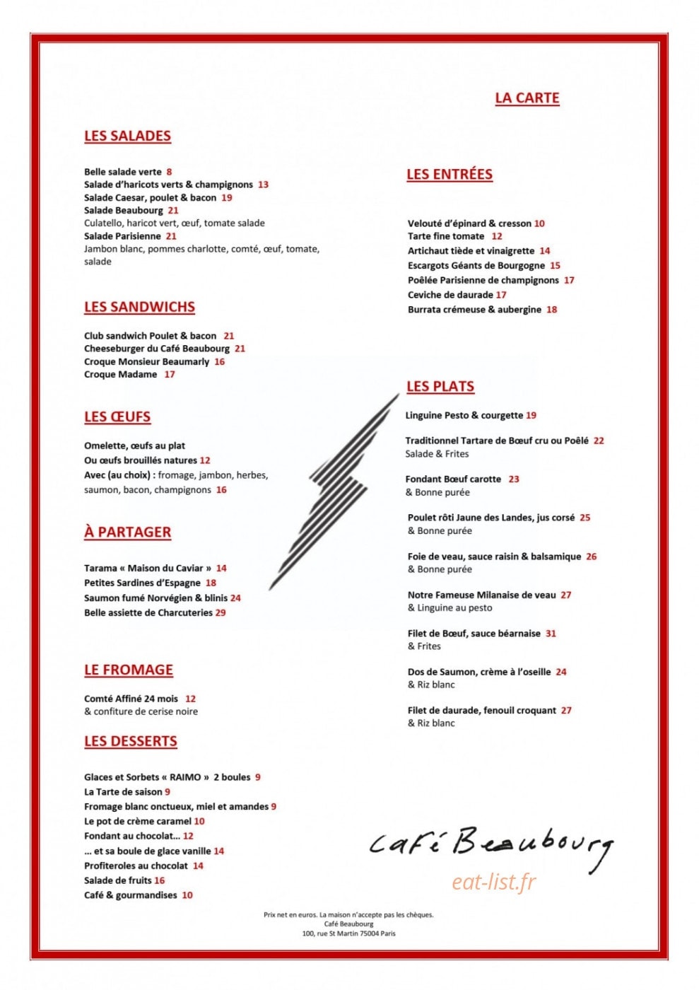 Café Beaubourg — carte page 2