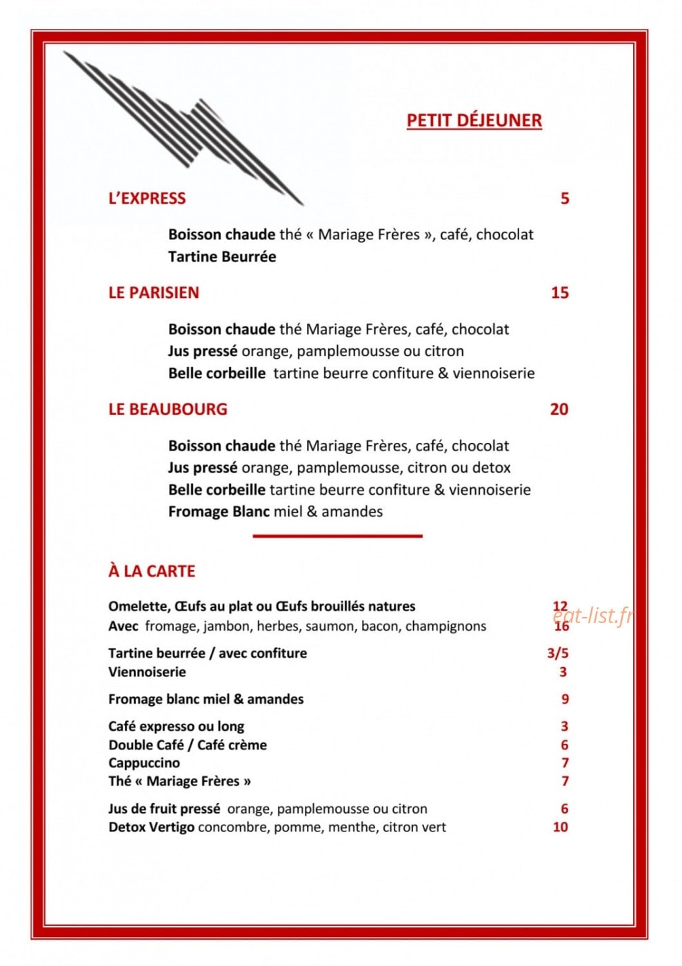 Café Beaubourg — carte page 1