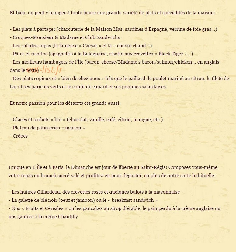 Café Saint-Régis — carte page 1