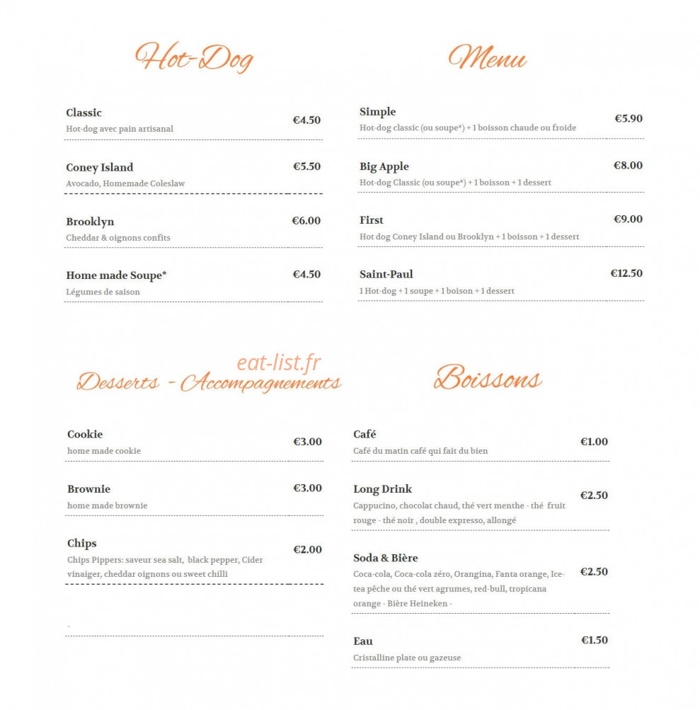 Clark Hot Dog — carte page 1