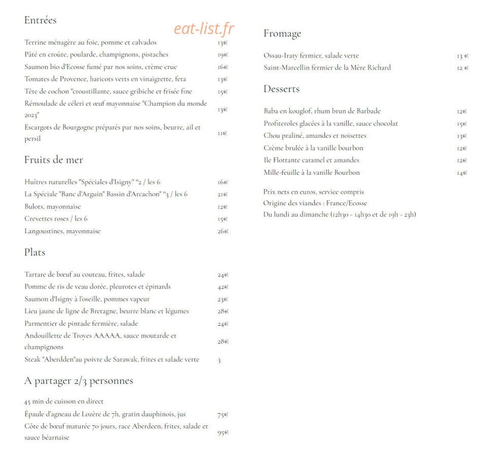 Grande Brasserie — carte page 1
