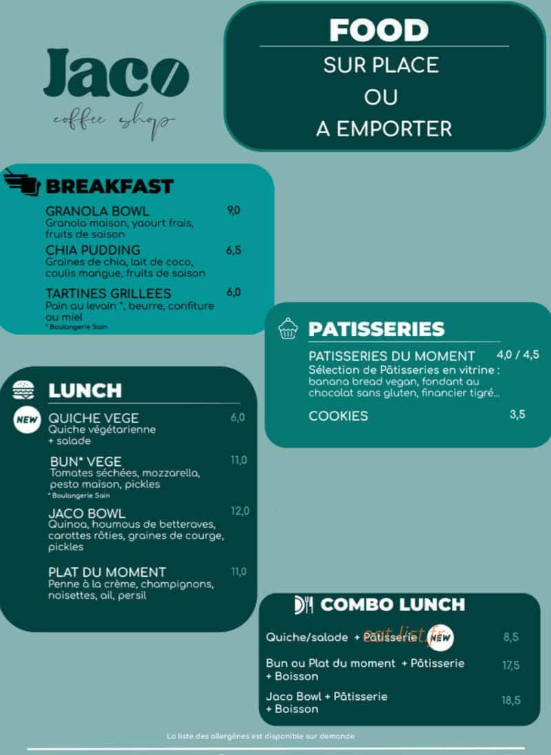 Jaco Coffee — carte page 2