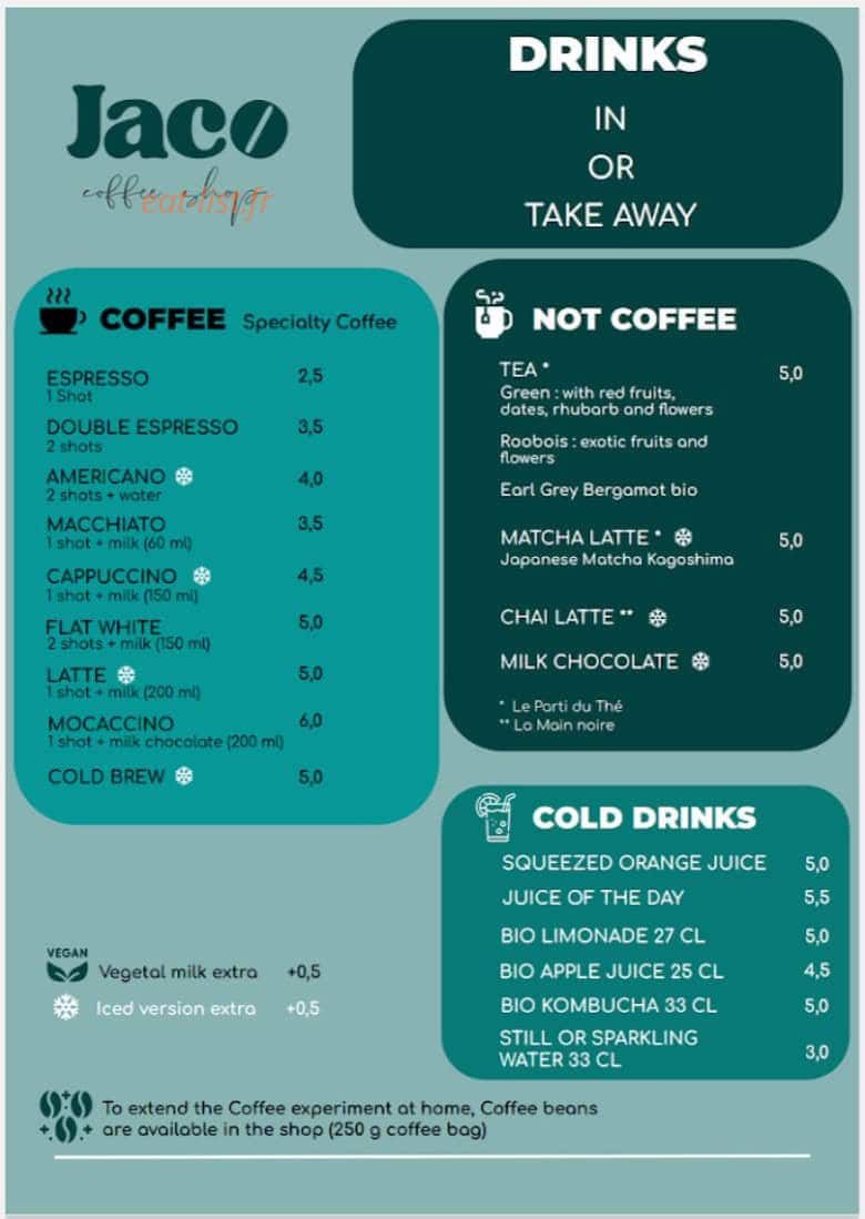 Jaco Coffee — carte page 3