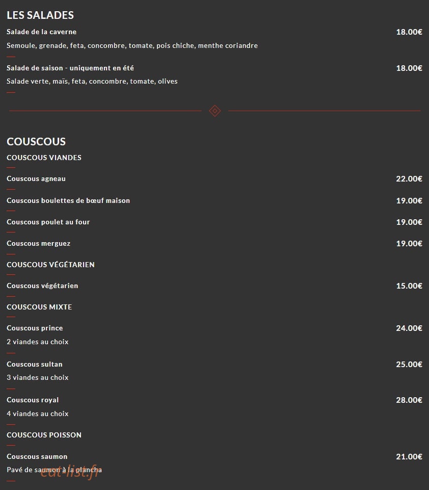 La Caverne Du Couscous — carte page 1