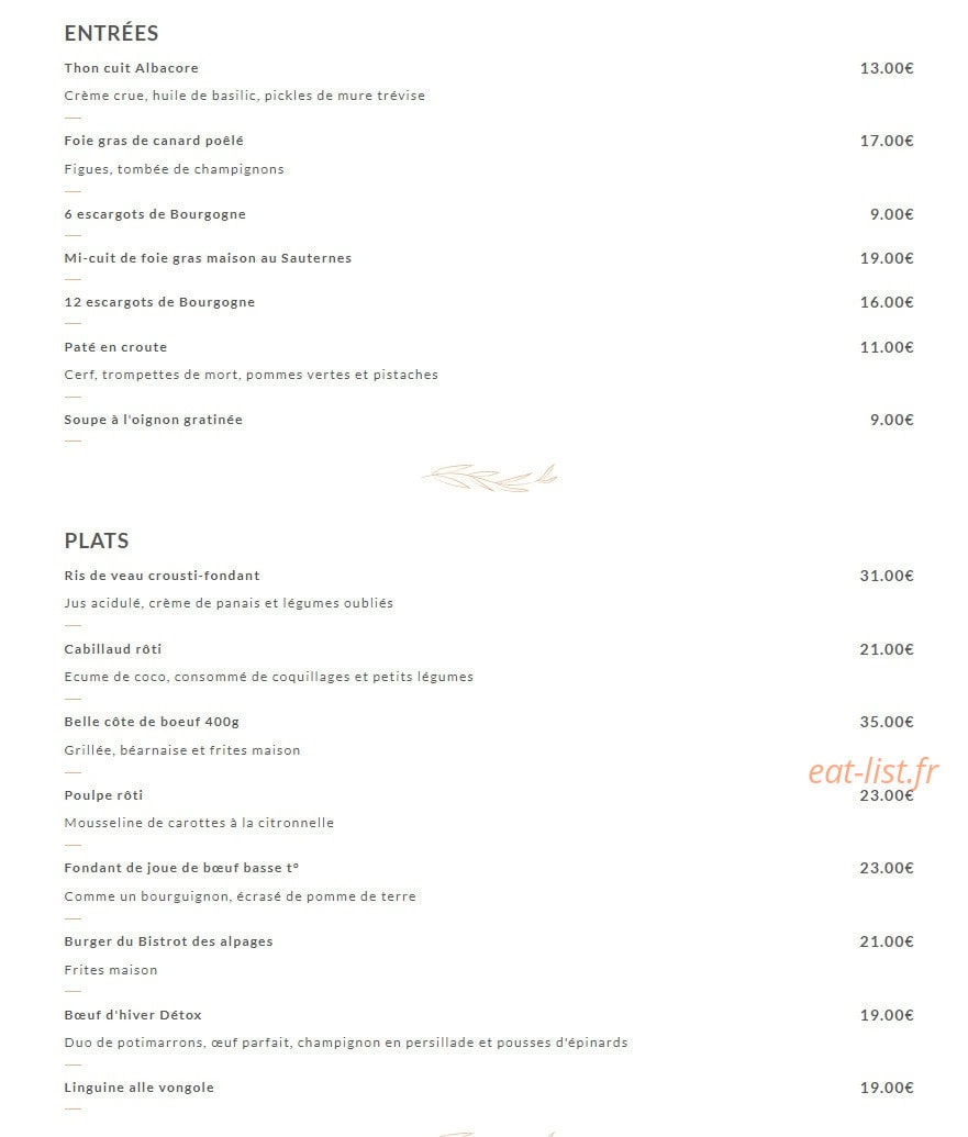 Le Bistrot de la Place — carte page 1