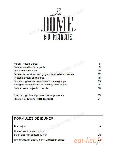 Le Dome Du Marais A Paris 4 Menu Et Photos