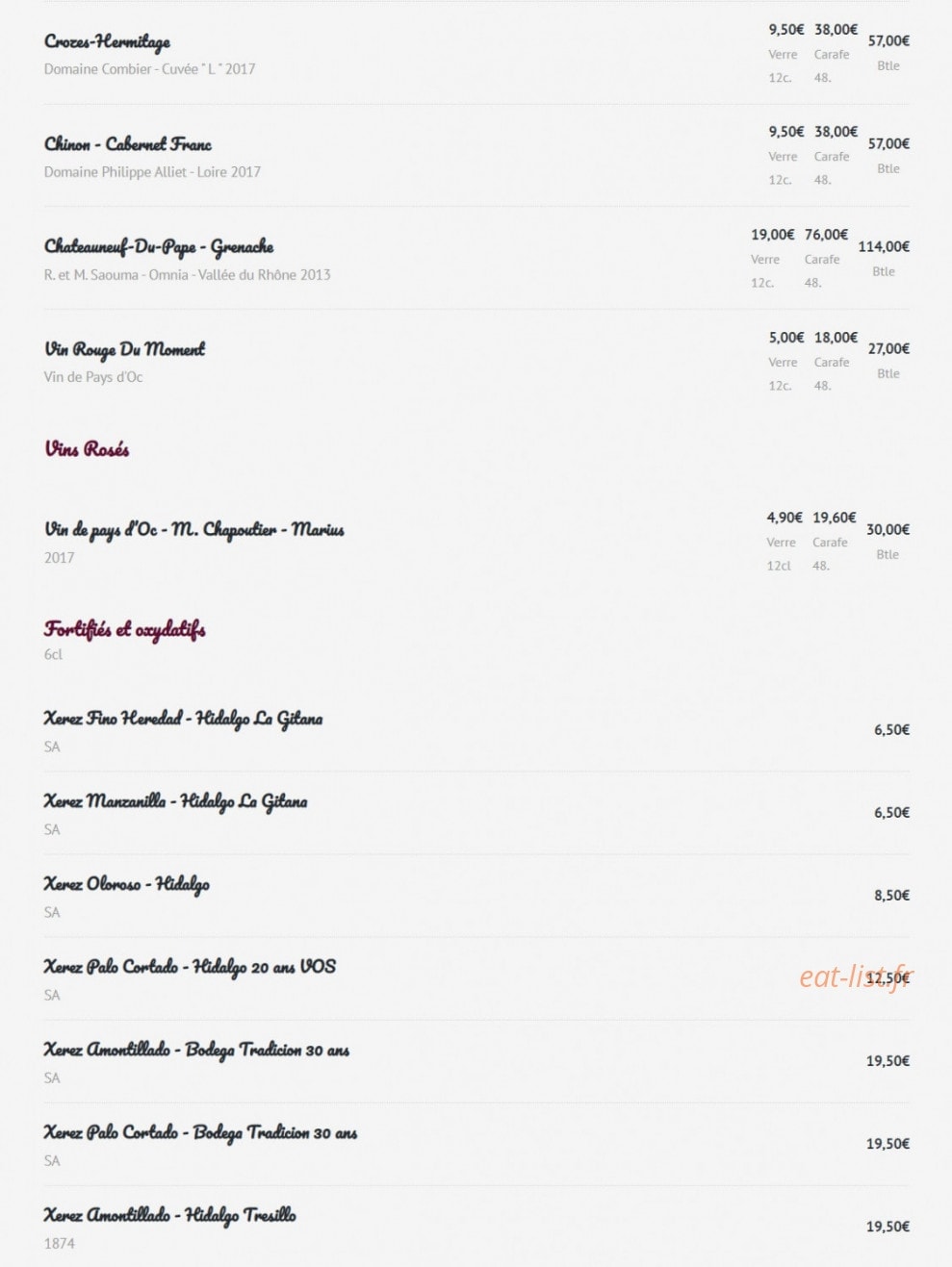 Le Petit Sommelier — carte page 14