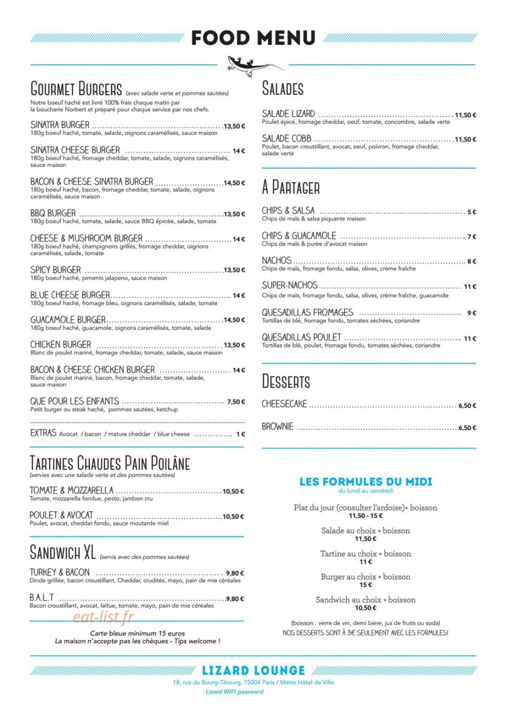 Lizard Lounge — carte page 1