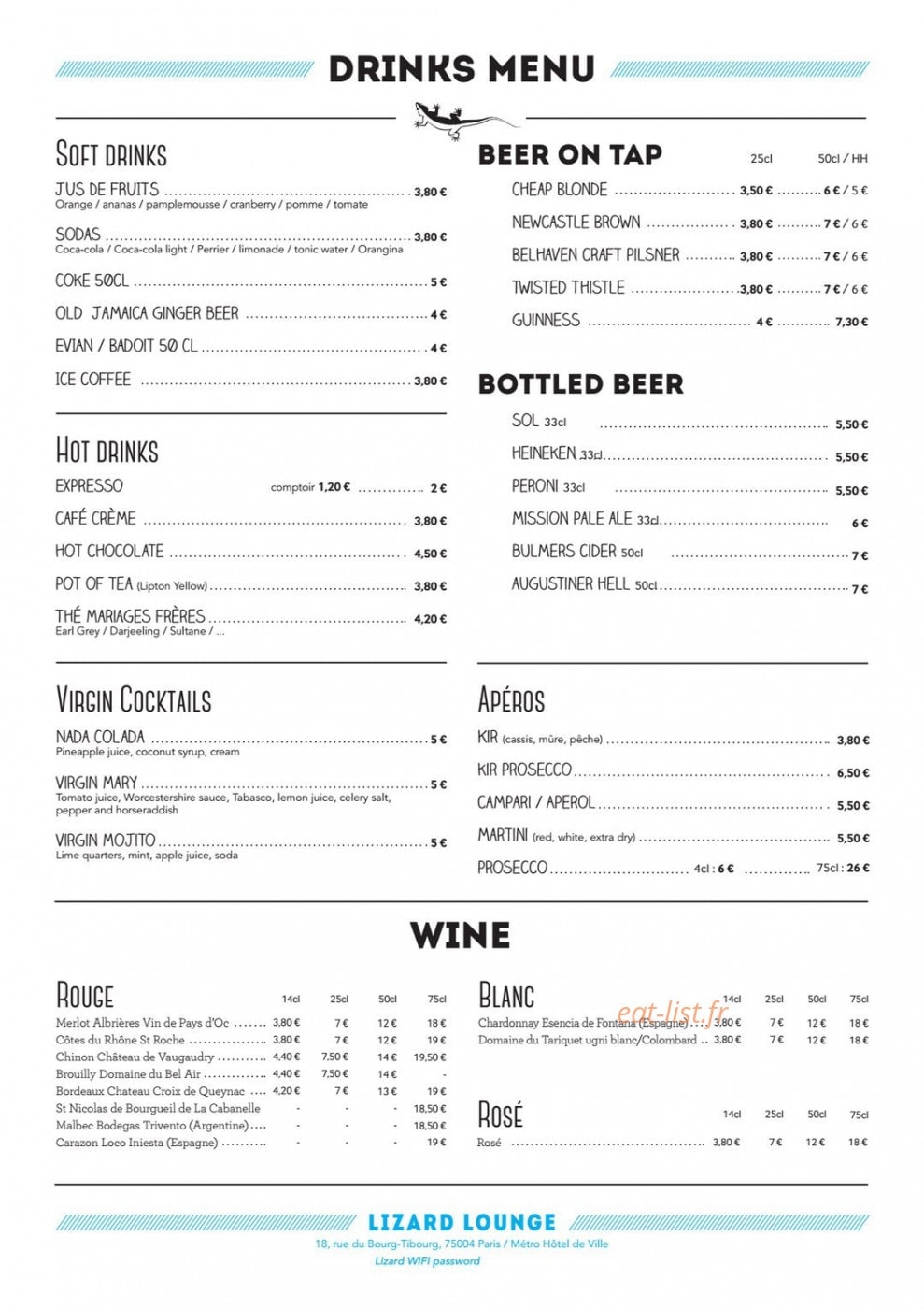 Lizard Lounge — carte page 3