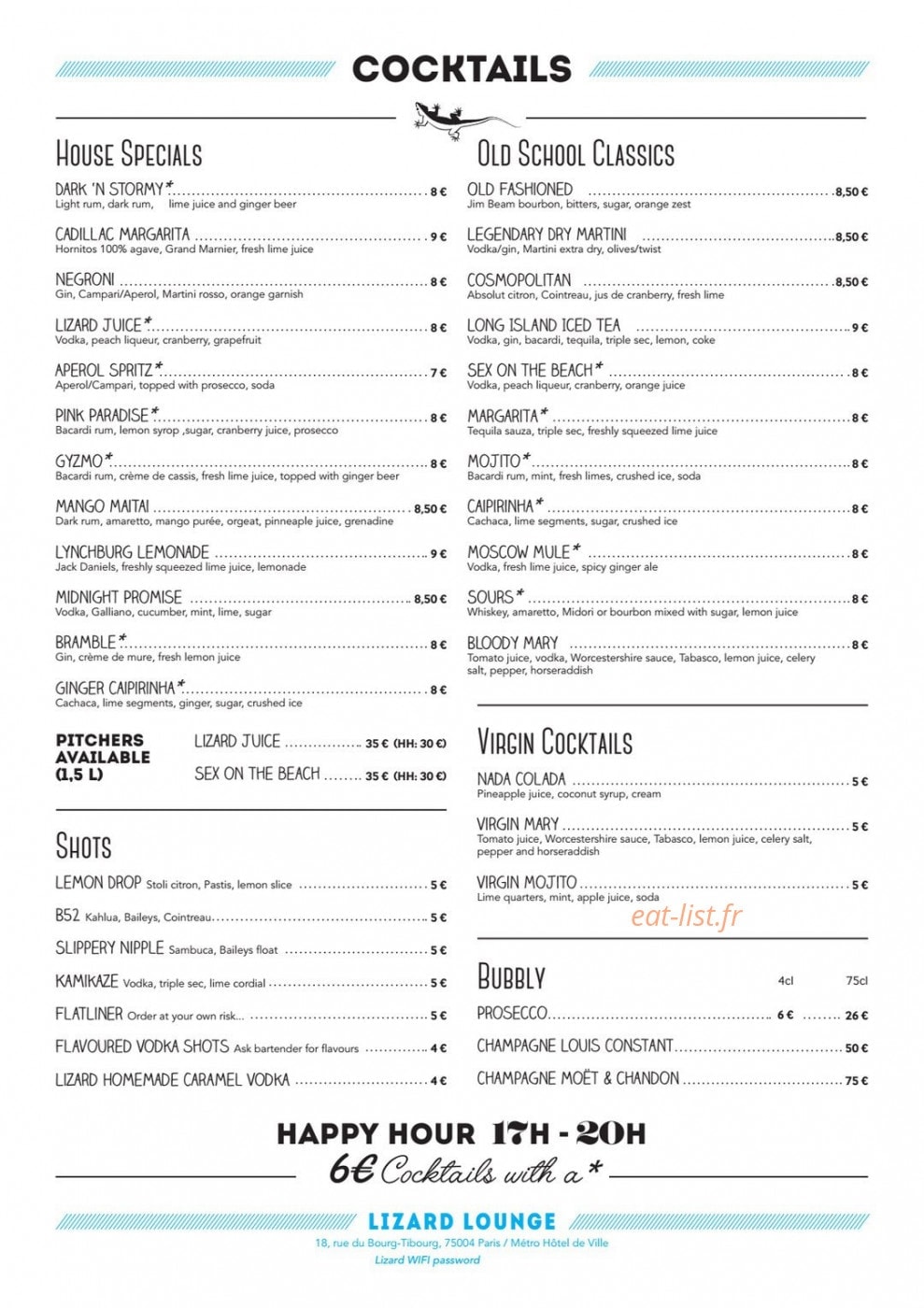 Lizard Lounge — carte page 2