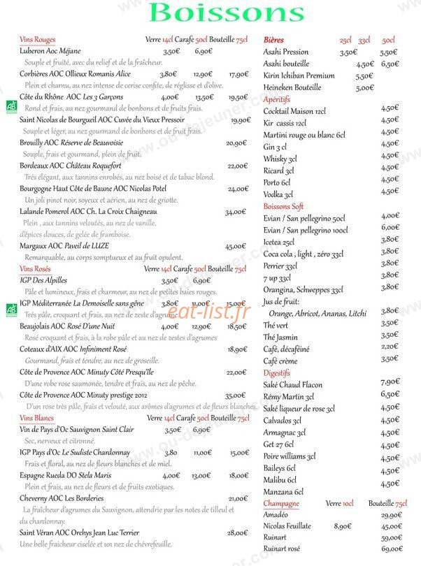 Niji sushi — carte page 1