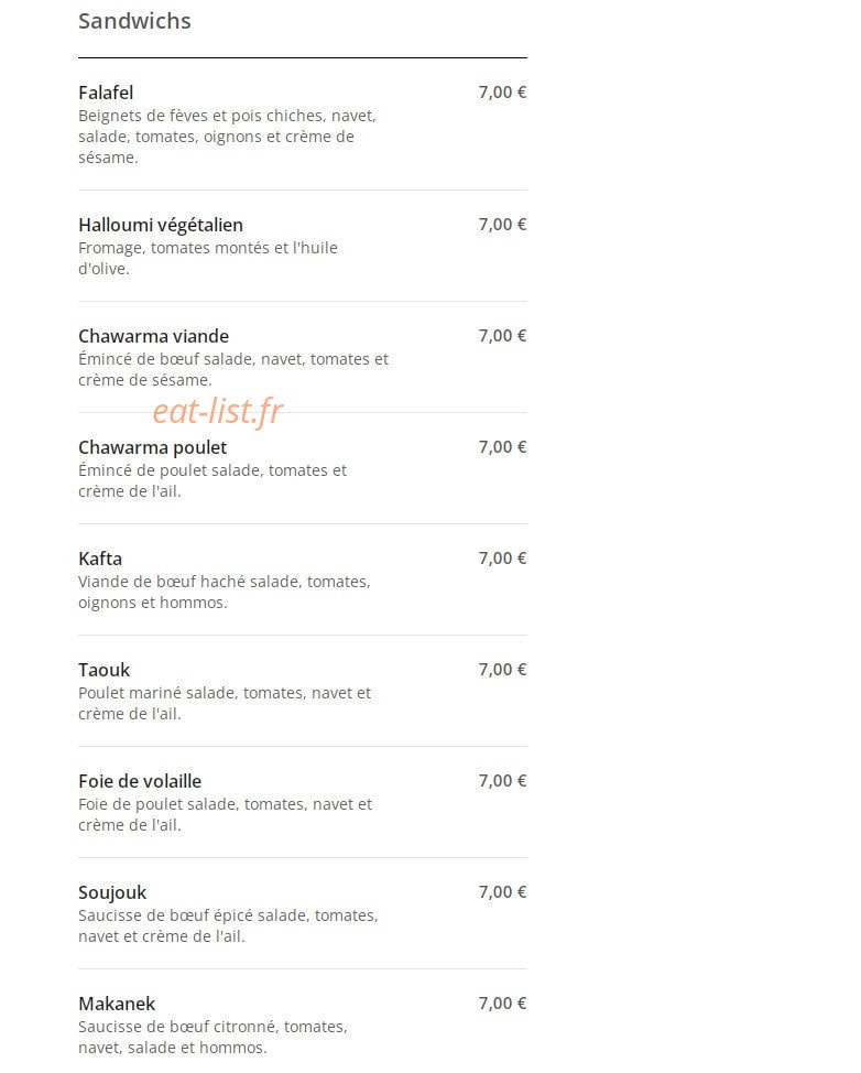 Oh Falafel du Liban — carte page 2