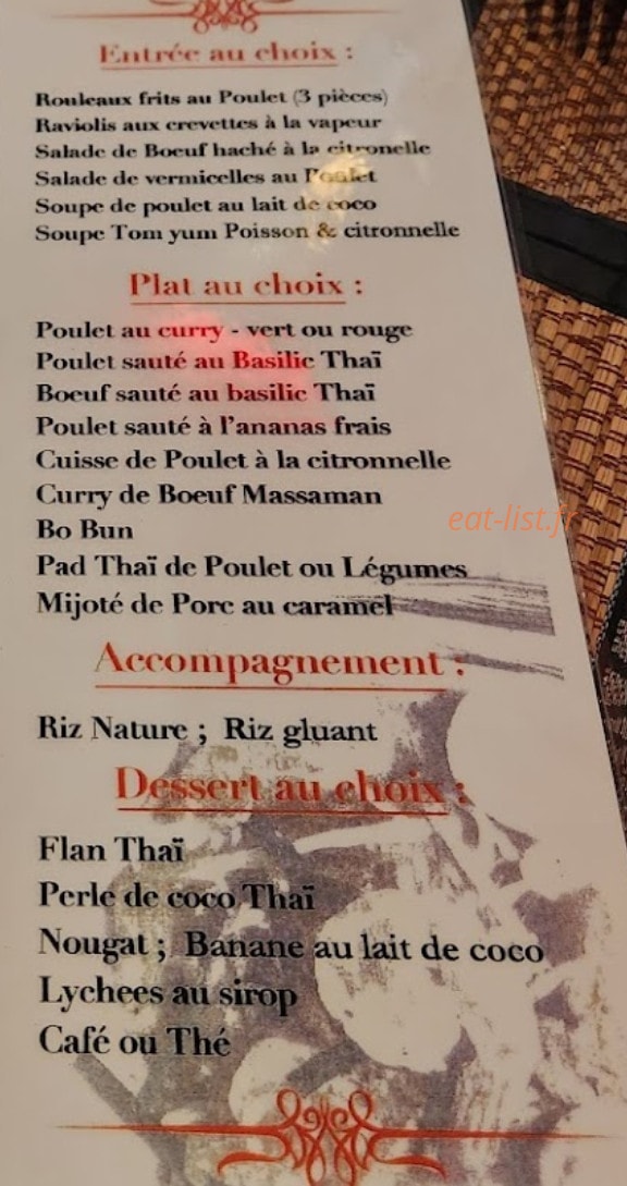 Orchidée Khmer & Thaï — carte page 2