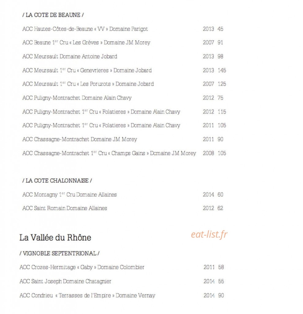 Restaurant H — carte page 4
