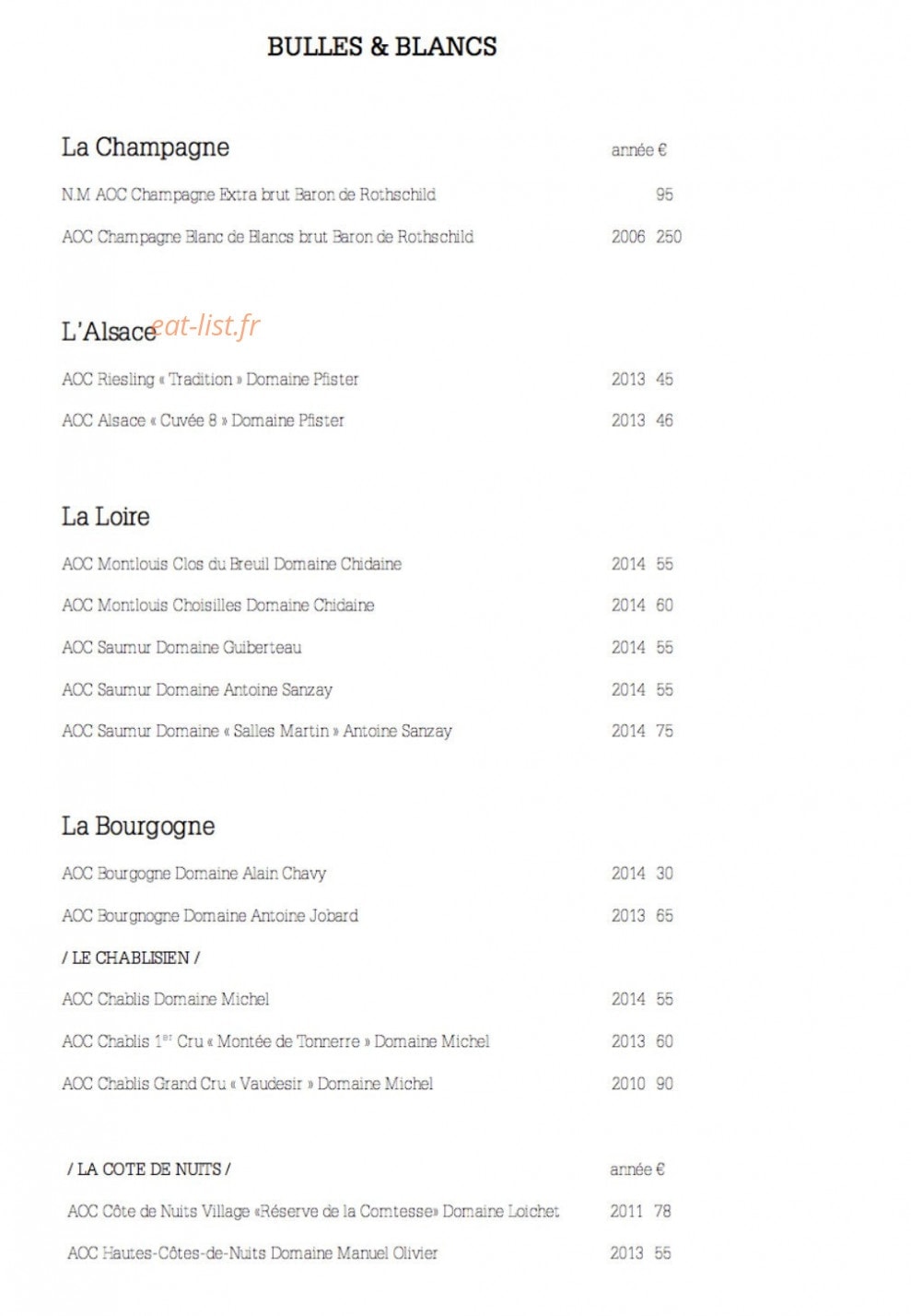 Restaurant H — carte page 3