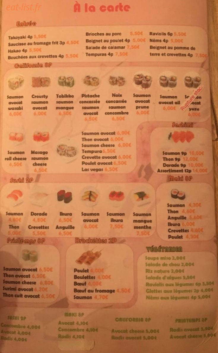 Spring Sushi — carte page 1