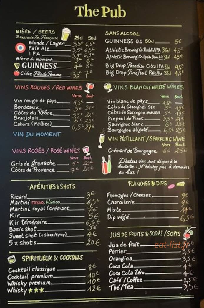 The Pub — carte page 1