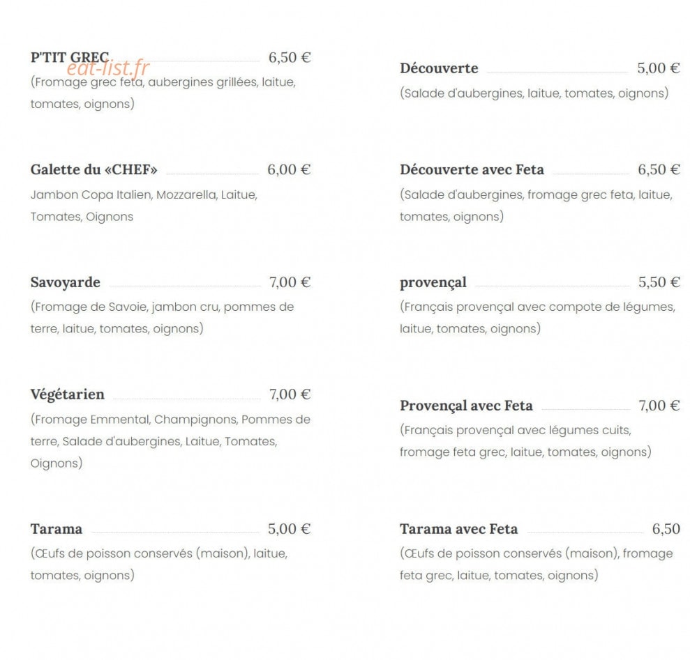 Au P'tit Grec — carte page 2